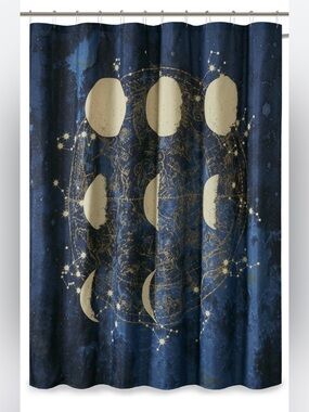 Celestial Moon Stars Shower Curtain 70”X72” Blue Gold Mainstays
